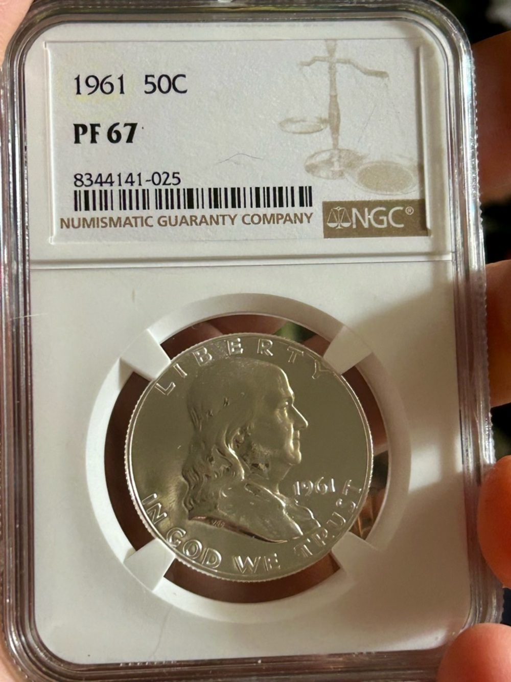 NGC Certified 1961 Franklin Half Dollar Proof Coin - PF 67 - Silver Tone